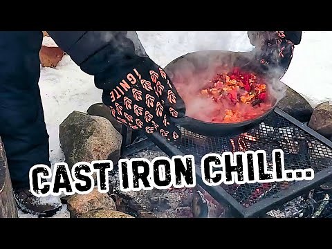 Cast Iron Campfire Cooking in the Snow | Mini Cast-Iron Wok Chili