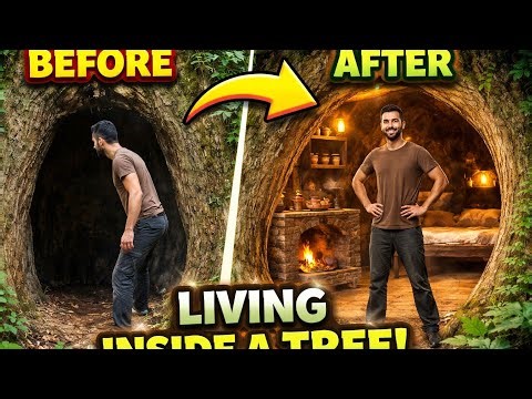 👉 Living Tree Becomes a Hidden Home 🌳 | Ultimate Survival Treehouse Build in the Wild