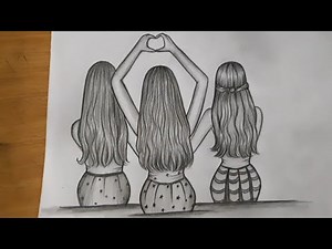 How to draw a sketch of three Best Friends together | easy pencil drawing of bff | girl best friends