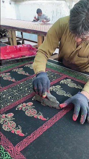 Beautiful block printing process showing traditional fabric art skills #BlockPrinting #Design