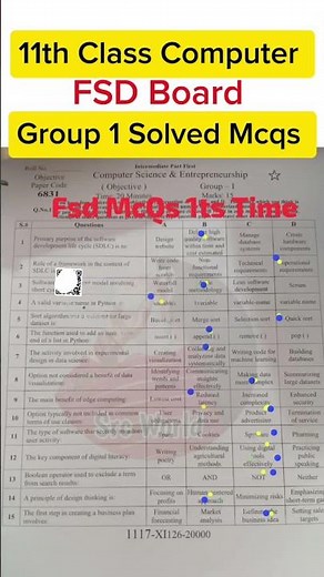 11th Class Computer group 1 FSD board solved Mcqs 2026 | 1st year Computer group 1 paper 2026