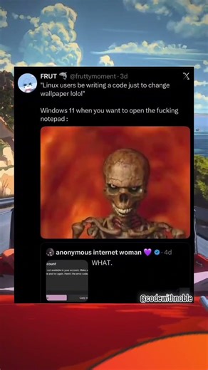 🐧 Linux Users Be Writing A Whole Script Just To Change Their Wallpaper.🤣🤣🤣🤣#funny #memes #trending