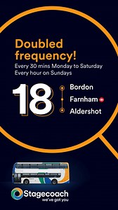  Outdoors, out for lunch? Take the bus  Service 18 now every 30 minutes Monday – Saturday & hourly on Sundays between Bordon, Farnham and Aldershot. | Stagecoach | Facebook