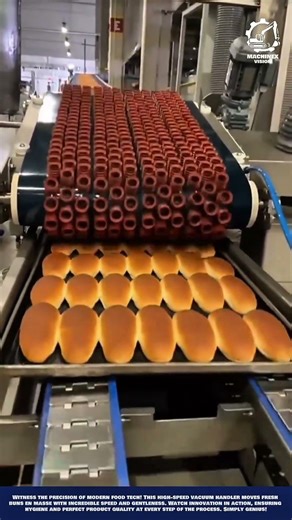 Industrial Food Processing Machine Work for Automated Bakery Bun Handling
