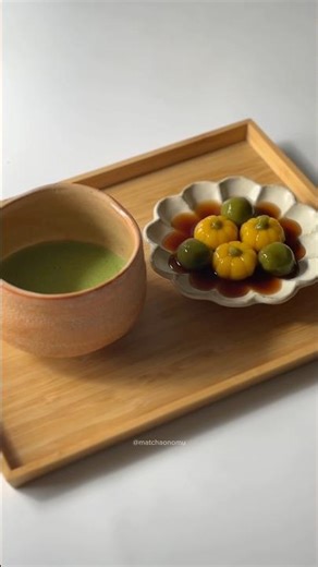 matcha with pumpkin mitarashi dango