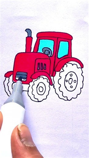 🚜 How to Draw a Red Tractor 🚜 | Easy Tractor Drawing for Kids #Shorts