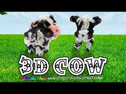 Rainbow Loom 3D Cow Charm - How to - Animal Series