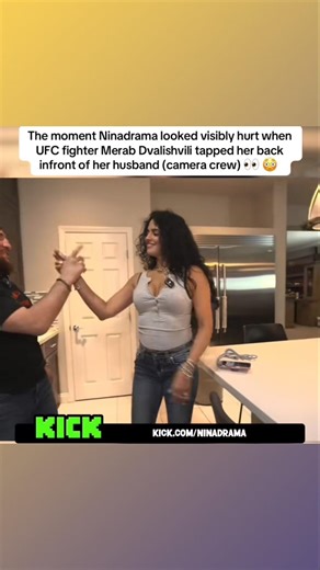 The moment Ninadrama looked visibly hurt when UFC fighter Merab Dvalishvili tapped her back😲#kick
