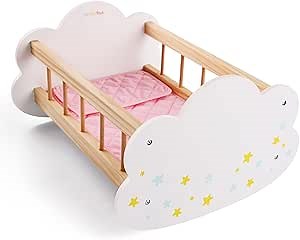BABESIDE Wooden Baby Dolls Bed for 12-16 Inches Doll, Rocking Babys Doll Crib, Sleep Bed, Baby Dolls Accessories Furniture fit Dolls Boys Girls