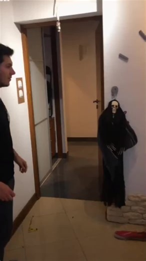 Interactive Skeleton Encounter in Residential Hallway