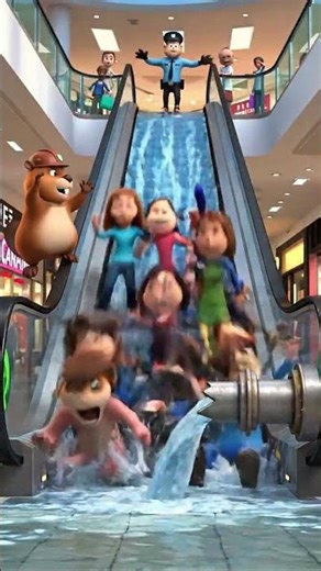 Beaver Floods the Escalator Fountain 🦫🛗💦👮 #MallChaos #SecurityFail