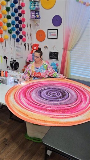 Let's sew a 120 strip Jelly-Roll Rug for a wonderful customer in California! 💜🩷🧡♥️ Size: 66 inch diameter Fabric: I Heart Ombre Metallic Jelly Roll by V & Co. for Moda Fabrics Pattern: Jelly-Roll Rug by RJ Designs #jellyrollrug #sewing Moda Fabrics United Notions | Uniquely Mateo