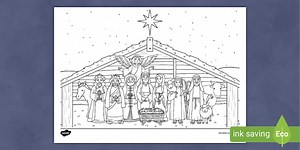 Christmas Story Stable Colouring Page