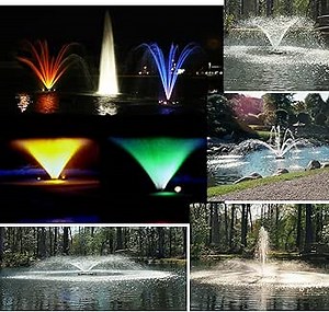 Kasco 1HP J Series Aerating Pond Fountain w/LED Composite Lighting – 120V, 50 ft Power Cord – 4400JF050, LED3C11-050