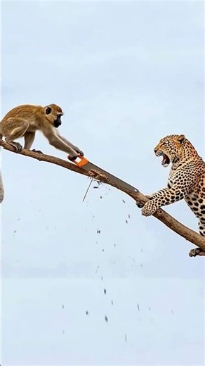“Monkey’s Last Chance… Cutting the Branch to Escape the Leopard!” #shorts