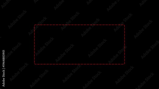 A rectangular area defined by a dashed red outline on a completely black background, indicating a defined space or selection area with no internal visual Keywords: rectangle, outline, dashed, red