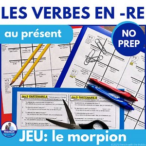 French RE verbs Present Tense Fun Partner Grammar Game en -RE au présent