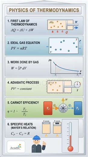 Physics of Thermodynamics | Complete Formula Sheet & Theory for | Heat, Work & Carnot Engine