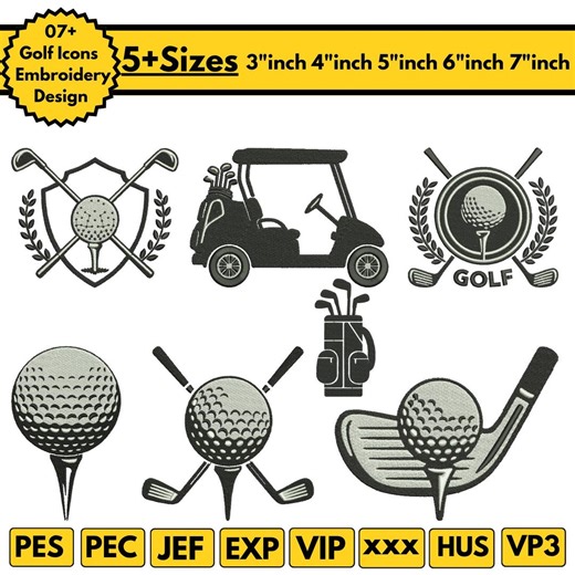 Golf Machine Embroidery Bundle Designs Golf Towel Embroidery Golf Flag Embroidery Golf Balls Embroidery Golf Cart Golf Club Pes File 5 sizes - Etsy