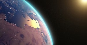 Pan left view of digital connections among artificial satellites emerging on orbit of planet Earth in space