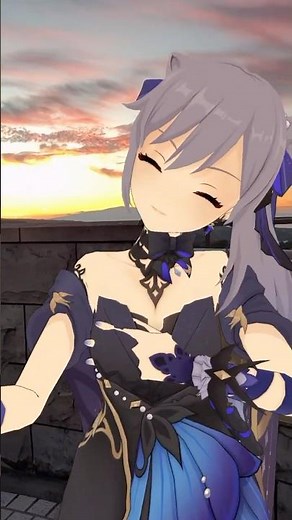 【天空の夕焼け 神っぽいな 2/4】高い塔の上で夕焼けに包まれる 原神のニィロウたちが「 神っぽいな」【原神 AR ダンス】