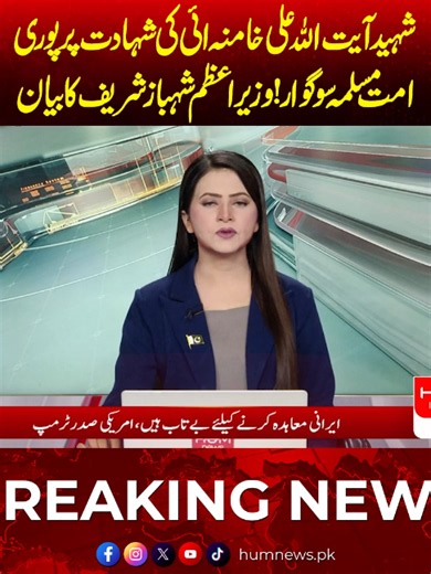 شہید آیت اللہ علی خامنہ ائی کی شہادت پر پوری\u0003 امت مسلمہ سوگوار! وزیر اعظم شہباز شریف کا بیان #humnews
