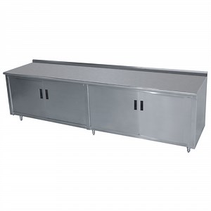 Advance Tabco HF-SS-308M 30" x 96" 14 Gauge Enclosed Base Stainless Steel Work Table with Fixed Midshelf and 1 1/2" Backsplash