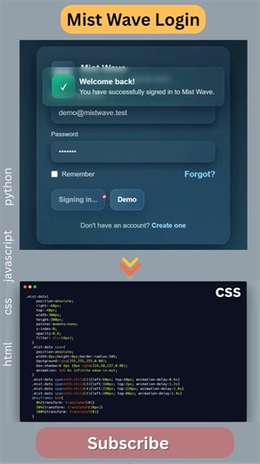 Unreal Mist Wave Login Effect! 😳✨ #WebDesign #Coding #Frontend #HTMLCSS #JavaScript #UIDesign