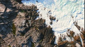 Top-down view of cliffs of Malin Head Coastal Walk, path west from Banba's Crown, Malin Head, Wild Atlantic Way, spectacular coastal route. Wonders of nature. Numerous Discovery Points. Co. Donegal