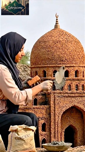 A beautiful mosque design is being created using bricks and cement #shorts #islamic #mosque