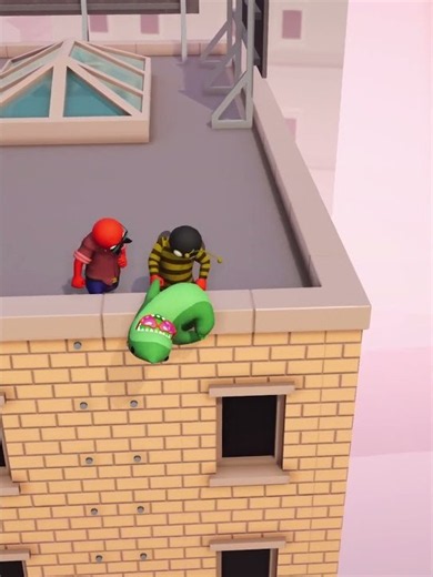 Gang Beasts | Shark & Panda vs Bee & Machoman | Roof Chaos