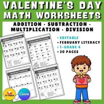 Editable Valentine’s Day Math Worksheets & Fun February Activities for Kids