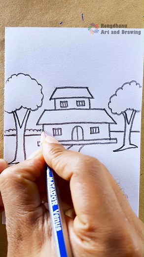 Technique for Drawing a Beautiful Scene Easily #drawing #art #reels | Rongdhonu Art and Drawing