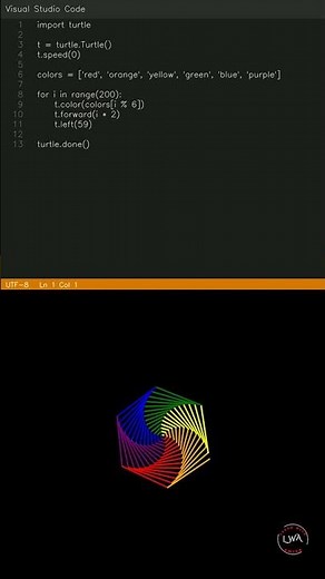 Python Turtle Art in VS Code | Satisfying Spiral Animation 🐢💻 #shorts