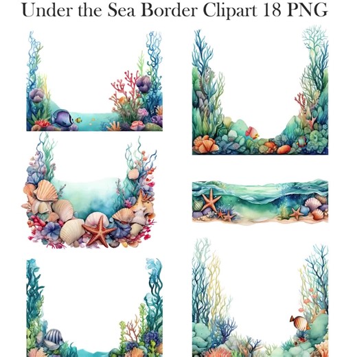 Under the Sea Border Clipart, Watercolor Sea Frame PNG, Coral Reef, Digital Download - Etsy