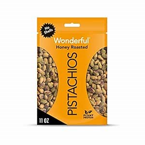 Wonderful Pistachios No Shells, Honey Roasted Nuts, 11 Ounce Resealable Bag, Protein Snacks, Gluten Free, Healthy Snacks