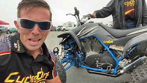 Here is something you certainly do not see everyday - a Harley-Davidson powered quad we spotted at James Surber’s big motorcycle drag race at Somoa Dragstrip in Northern California. In this video we get a full tour of the custom, V-twin quad, learn about the build and see and hear it run! Enjoy! | CycleDrag
