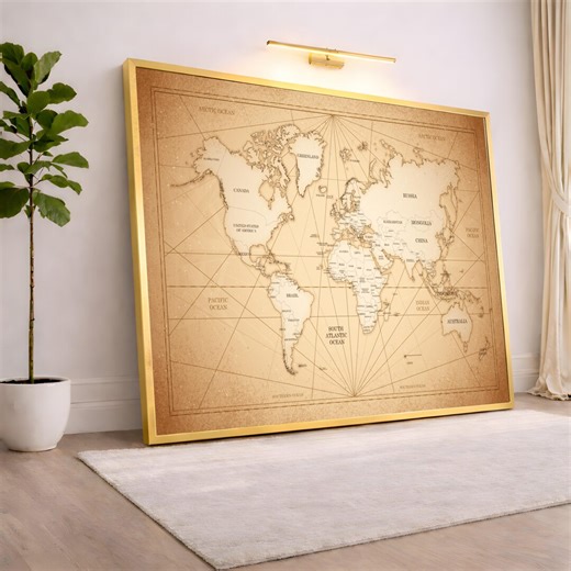 Vintage World Map Canvas Wall Art, Large XXL Home Decor, Antique Style World Map Artwork, Educational Geography Canvas, Ready to Hang - Etsy
