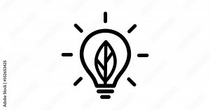 Ecology Icon, Lamp, electric Lightbulb with Green leaf. Sign, symbol, micro Animation, cartoon, illustration in outline design.