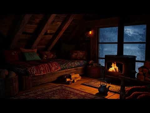 Blizzard Night in a Wooden Cabin | Crackling Fireplace Sounds for Deep Sleep & Relaxation Ambi FX