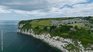 Beer Beach and White Cliff from a drone, Jurassic Coast, Beer Village, Seaton, Devon, England