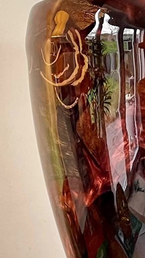 Hybrid vase made with elm offcuts epoxy resin and last year’s Christmas nut shells. #woodturning #newproject #firewood #staytuned #crazyproject #vase #hybridvase #woodturningproject #resinturning #makerinaction #resinwoodturning #hybridwoodturning #woodandresin #resinreveal #woodturningvase #woodturner #woodlathe #handmadvase #woodturningvase | Tendring Woodturning