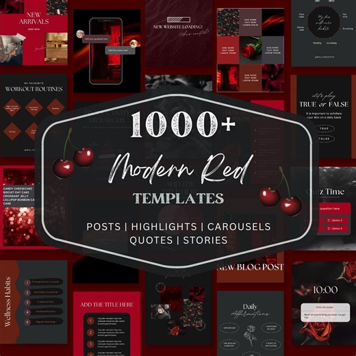 Modern Red Instagram Canva Template | Black Social Media Post Stories Carousels Highlights Quotes Gothic Minimalist | Marketing Engagement - Etsy