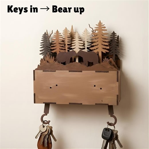 Bear Forest Key Holder Laser Cut File | Rustic Nature Key Organizer - Etsy