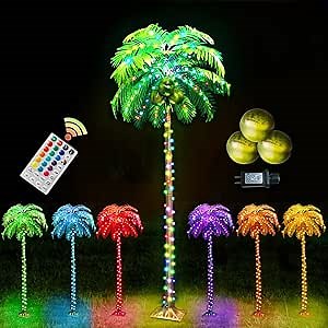 Ledido 5FT Colorful Lighted Palm Tree with 3 Coconuts, 144LED Light Up Palm Trees Outdoor with Remote Waterproof Dimmable, Artificial Led Palm Tree for Indoor, Pool, Patio, Yard, Tropical Party Decor