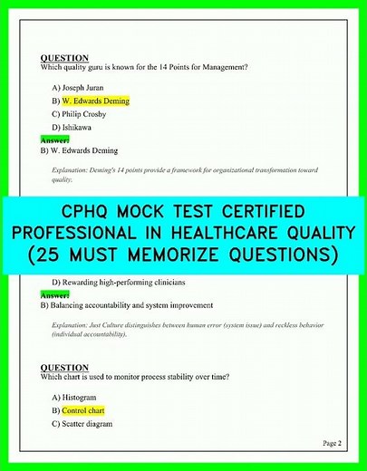 CPHQ MOCK TEST CERTIFIED PROFESSIONAL IN HEALTHCARE QUALITY 25 MUST MEMORIZE QUESTIONS VIDEO 2026.