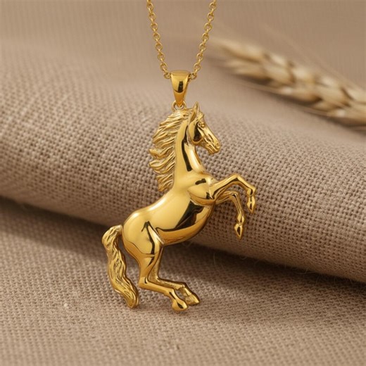 Rearing Horse Pendant 925 Sterling Silver 14K Gold Vermeil Equestrian Necklace Animal Lover Gift Unisex - Etsy