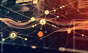 Abstract representation of data flow and connectivity in a digital environment.