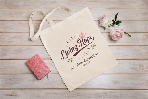 Living Hope script tote bag | inspirational scripture canvas tote