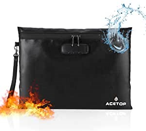 Fireproof Document Bag w/Lock 14"x10" Portable Fire Proff Safe Money Bag Waterproof Firesafe Zippered Pouch File Storage Lockbag for A4 Documents Cash Passport Bank Deposit Secure Protectors